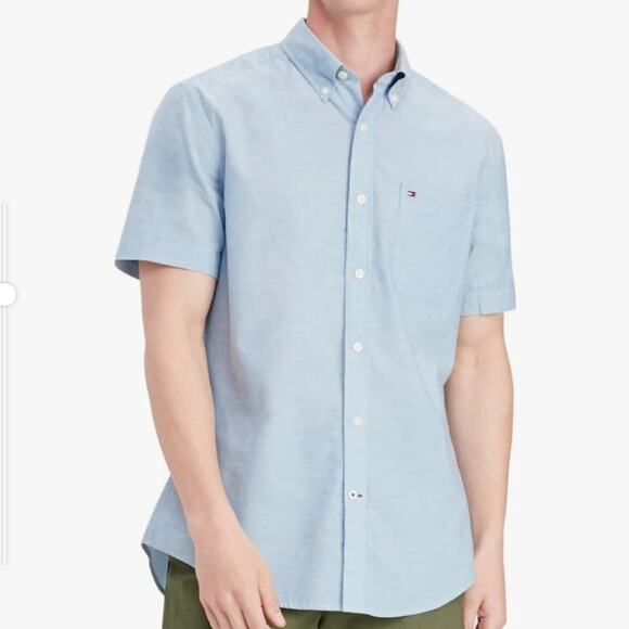 Tommy Hilfiger Custom Fit Baby Blue Button Down Shirt | Men's Large - Picture 2 of 11